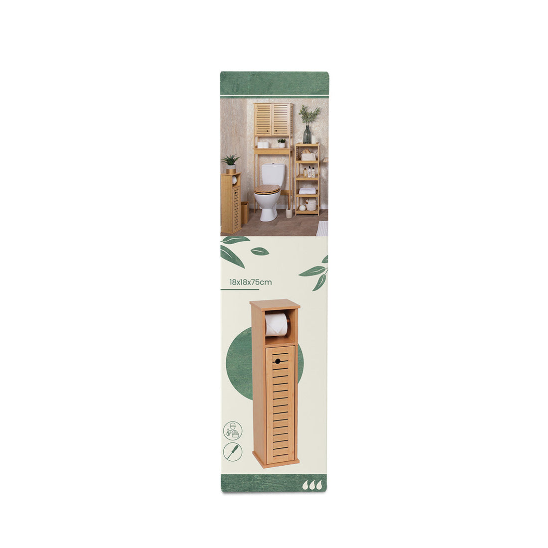 Dispenser De Hârtie Igienică Din Bambus/MDF Cu 1 Ușă + 1 Raft - Trinidad