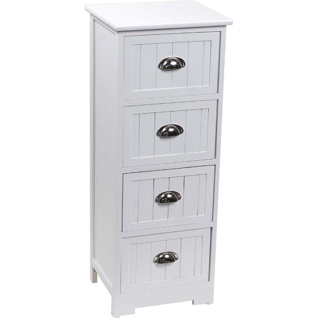 Mobilier din MDF/Paulownia cu 4 Sertare și Mânere - Alb
