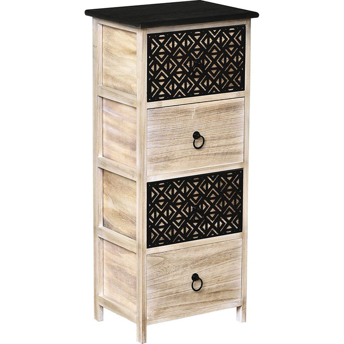 Mobilier din MDF și Paulownia cu 4 Sertare și Mânere Metalice – Natural/Negru cu Gravură