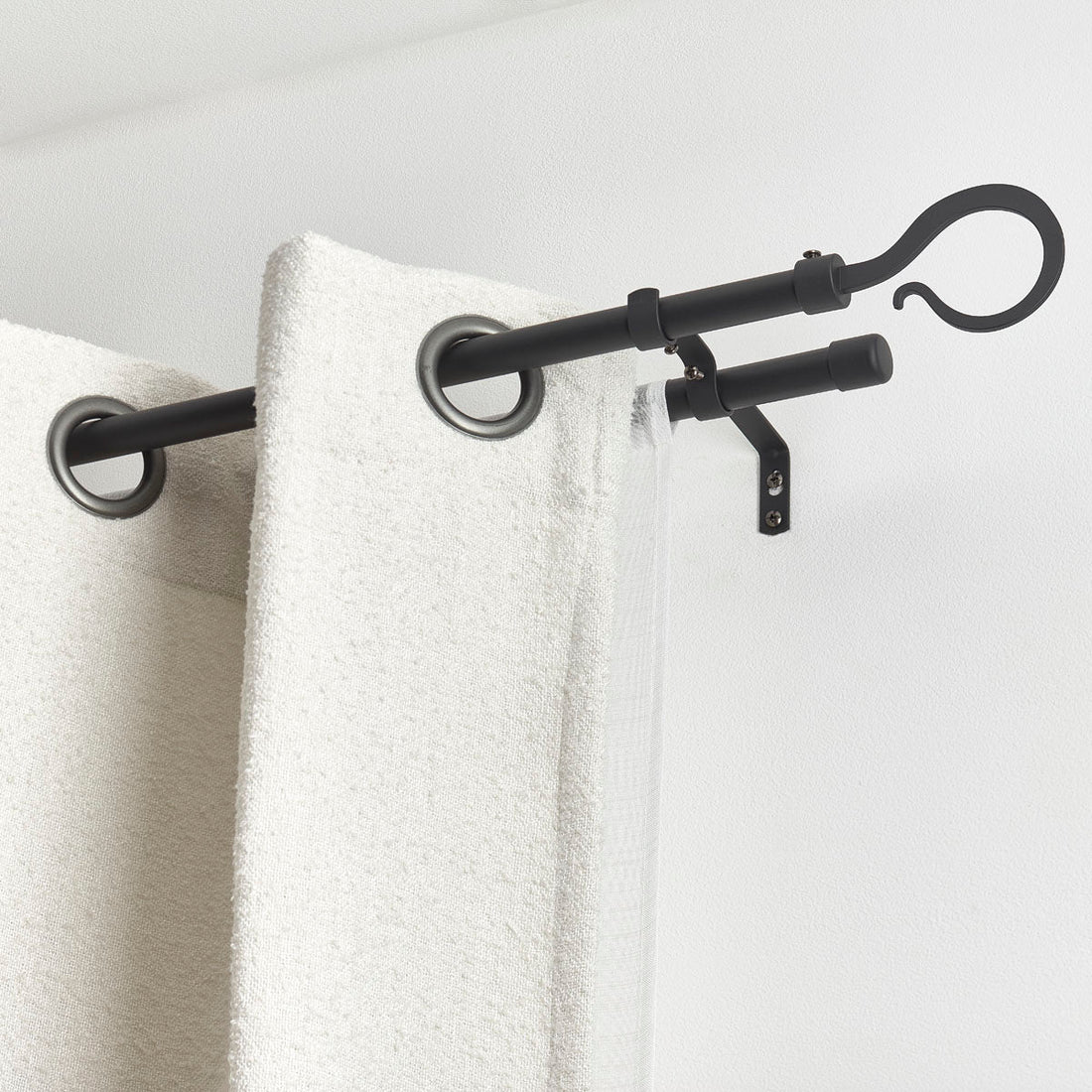 Set galerie dublă extensibilă Ø19 mm, 120–210 cm, finial Atelier – Negru Mat