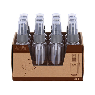 Sticluță Spray 50 ml din Plastic Transparent – Cu Pulverizator Gri, Reutilizabilă