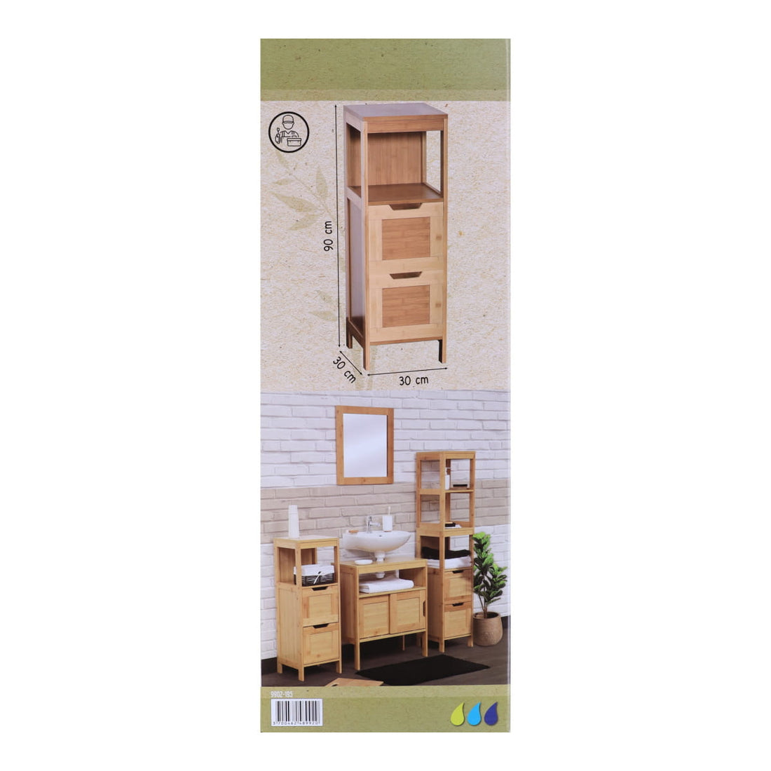 Dulap de Bază din Bambus și MDF cu 2 Sertare + 1 Raft – Mahe - Dulap - Softambient