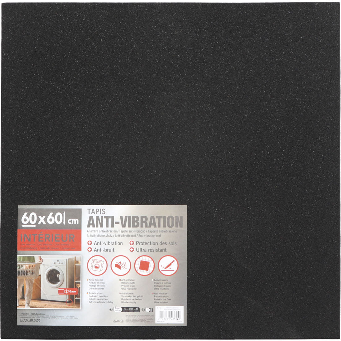 Preș cauciucat anti vibrații pentru mașină spălat 60X60CM RUBBER - Negru - Preș - Softambient