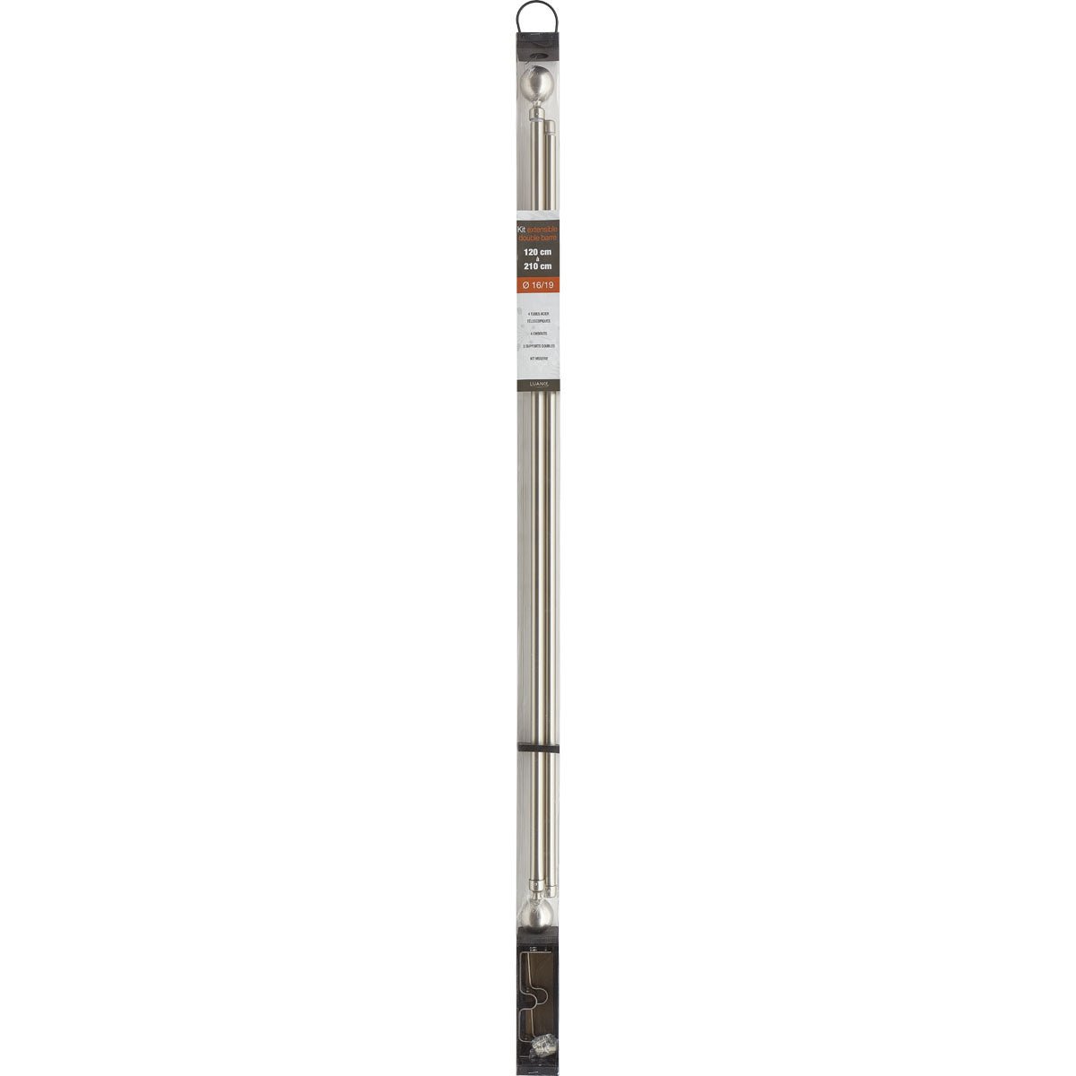 Set Galerie Dublă Extensibilă 210 - 380 CM Paloma Φ19MM - Argintiu - Set galerie extensibilă - Softambient