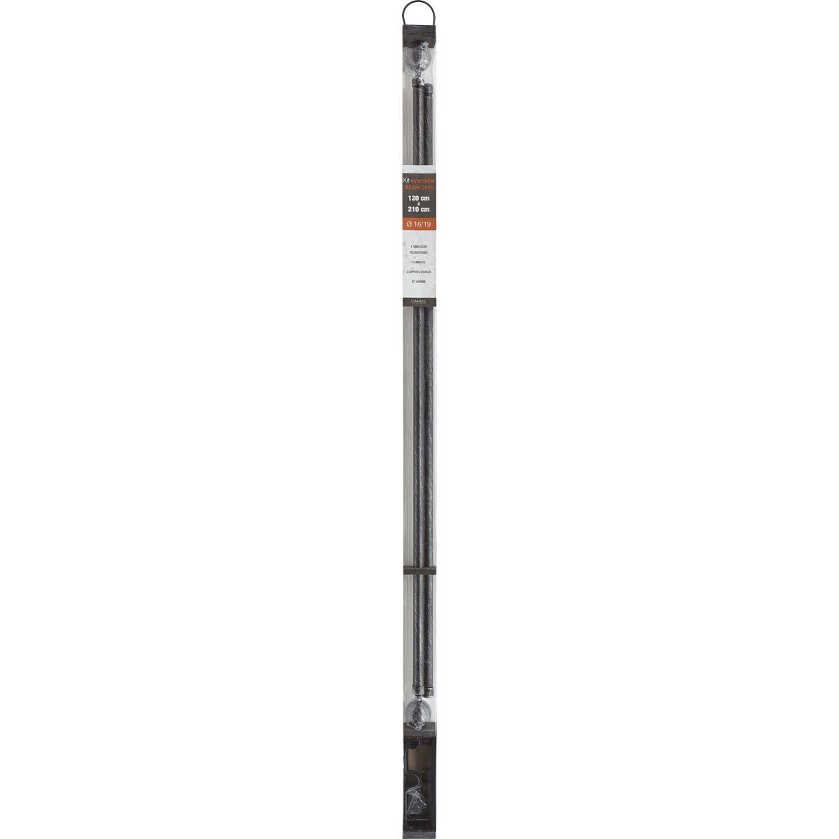 Set Galerie Dublă Extensibilă 210 - 380 CM Paloma Φ19MM - Negru Argintiu - Set galerie extensibilă - Softambient