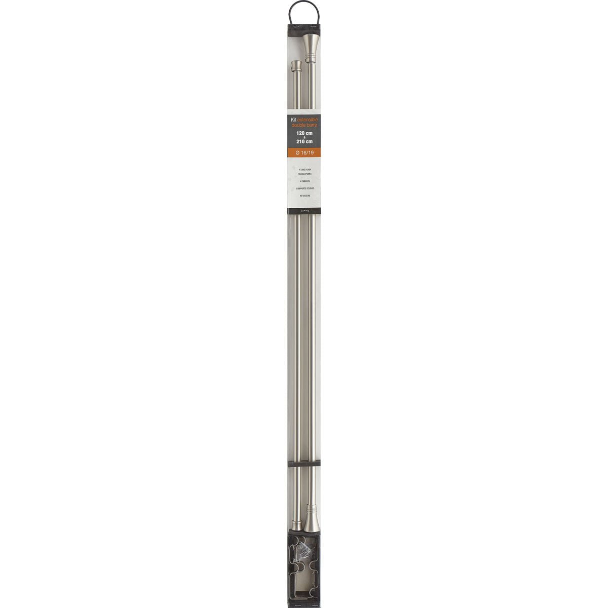 Set Galerie Extensibilă Dublă 210 - 380 CM Lotus Φ19MM - Argintiu - Set galerie extensibilă - Softambient